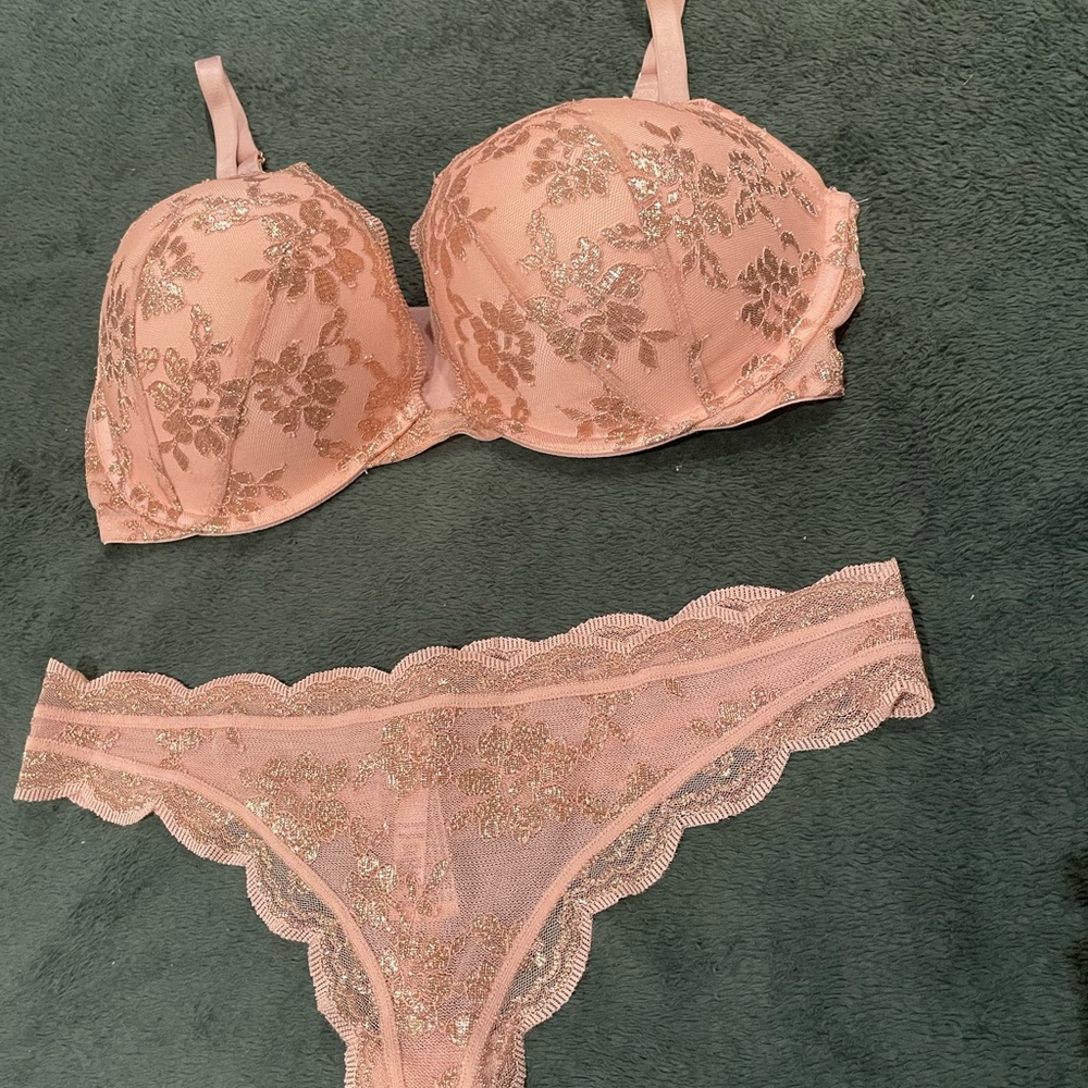 Pink & Gold Lace Bra & Panty Set